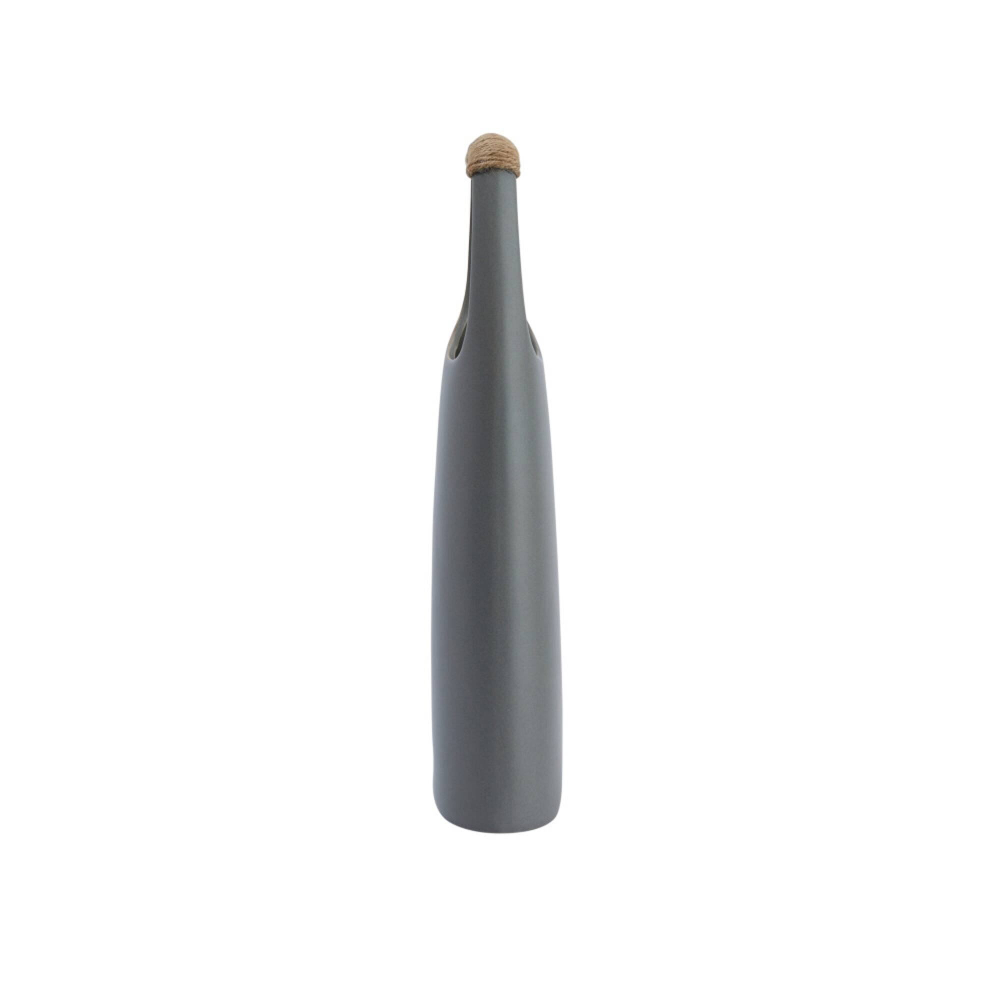 Hello Honey® Bloomingville 15.5" Gray Modern Stoneware Vase with Rattan Wrapped Handle